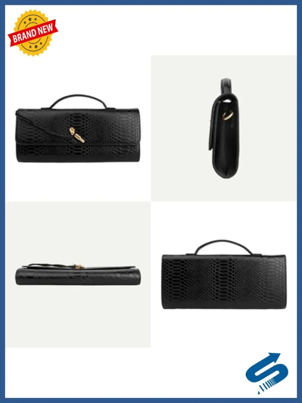 Woven Snake Embossed Faux Leather Clutch Evening Handbag Satchel